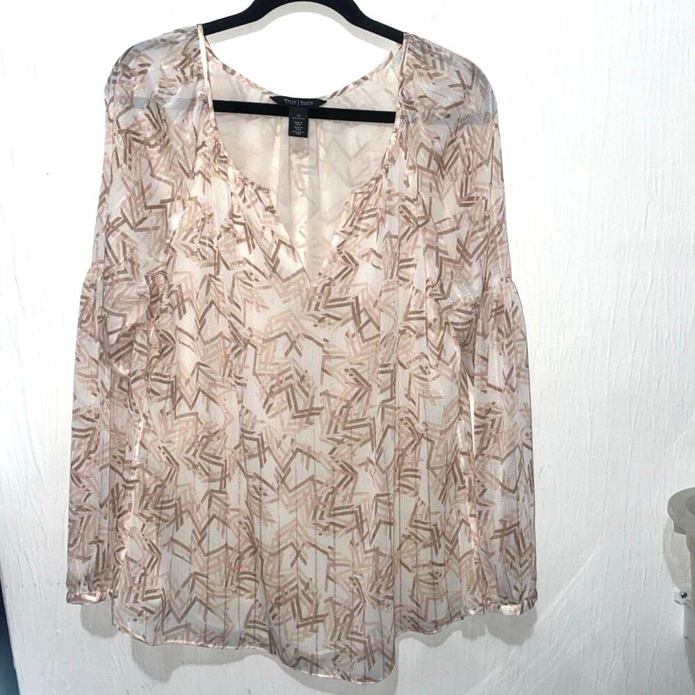White House Black Market Metallic Geometric Shimmer Tiered Sleeve Blouse 12